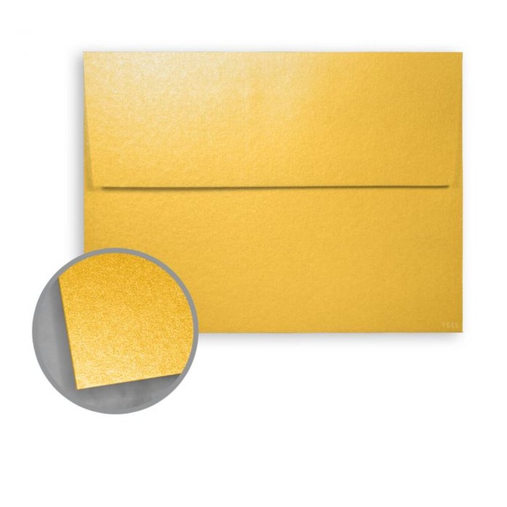 25 A2 Announcement Envelopes, Gold Smooth Metallic, 81# Text, Square Flap